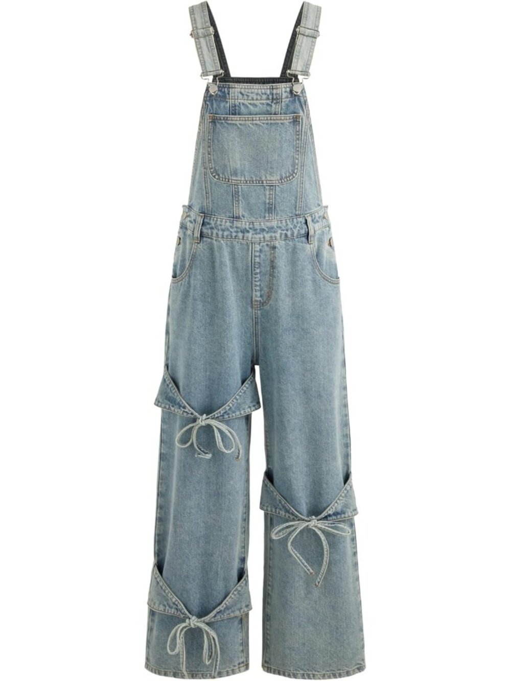 Women's Denim Bow Knot Jean Overall with Pocket Jumpsuit Adjustable Strap Romper